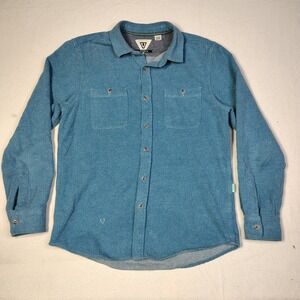 Vissla Mens Button Down Shirt Medium Blue Cotton Flannel Long Sleeve M519YSHA